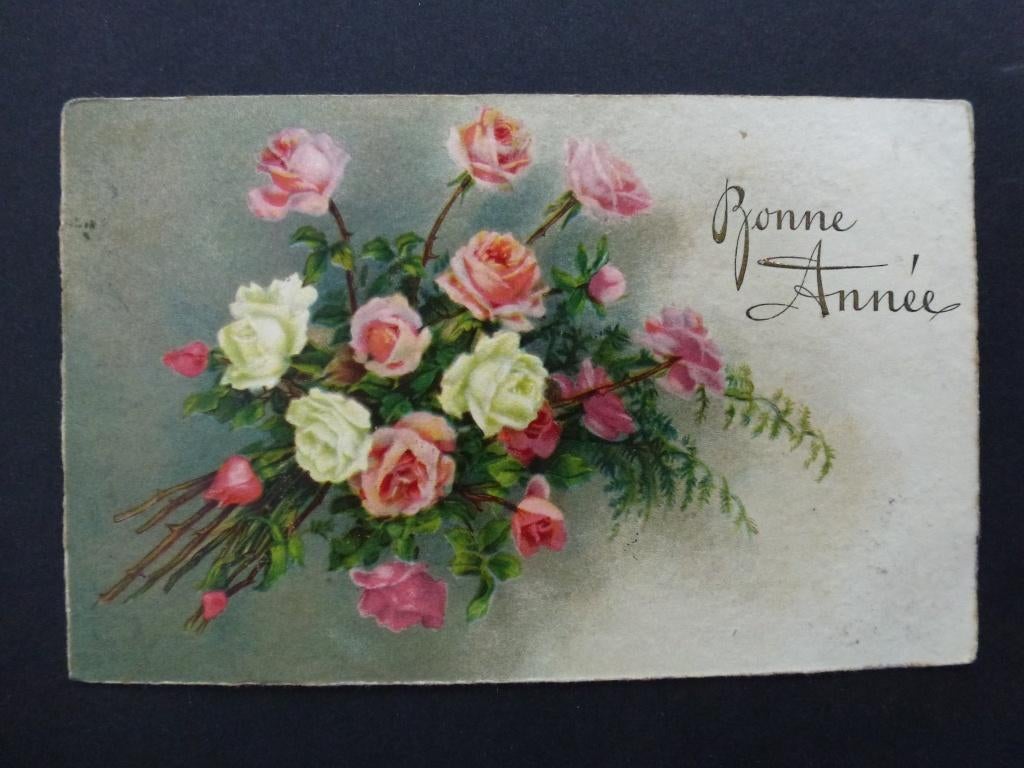 Nieuwjaar  oude prentkaart Bonne Année, Verzamelen, Ophalen of Verzenden, Gelopen, Feest(dag)
