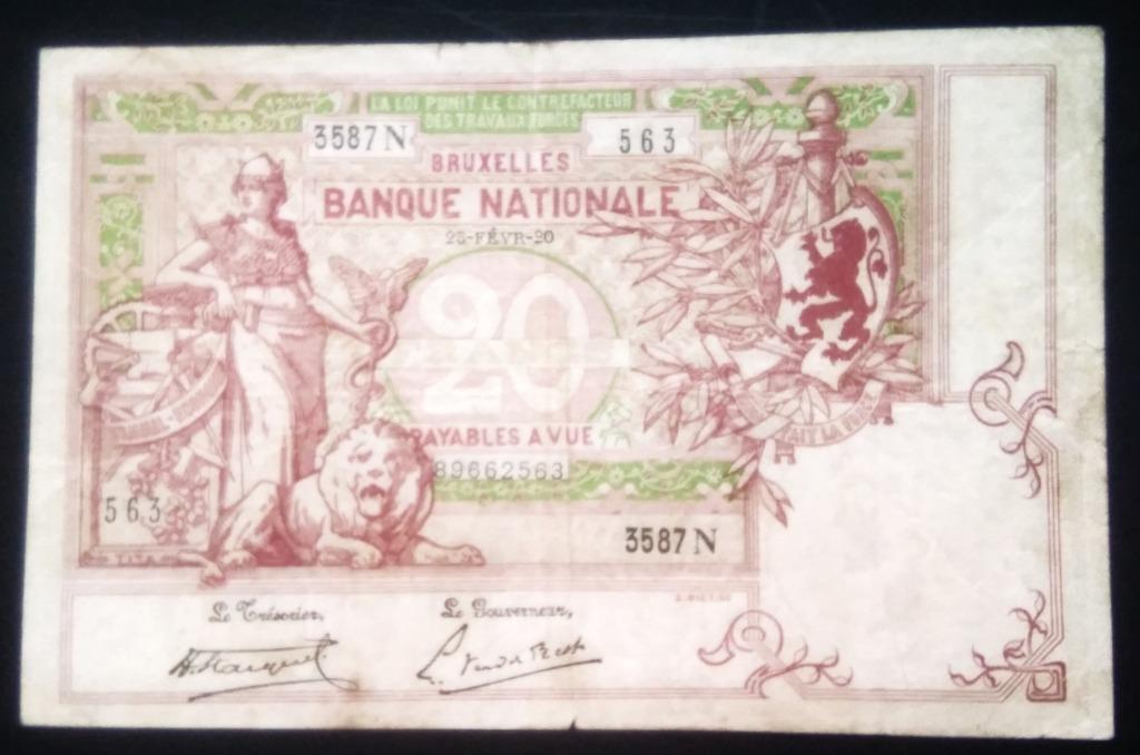 20 francs belges  - modèle 1894 - 23-févr-1920, Enlèvement ou Envoi, Billets en vrac