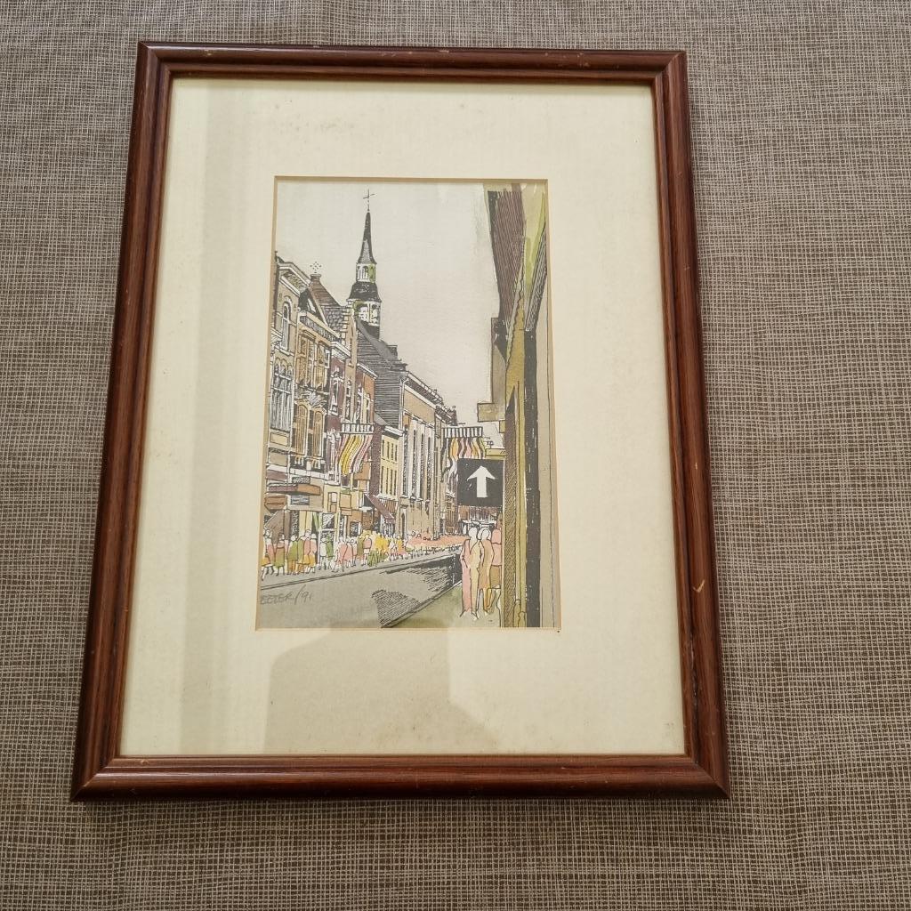 Aquarel stadsgezicht, Antiek en Kunst, Ophalen of Verzenden