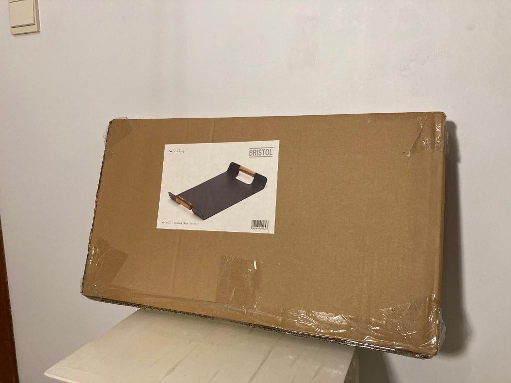 Idée cadeau: NOUVEAU plateau Servito en teck/aluminium noir, Enlèvement ou Envoi, Neuf, Métal