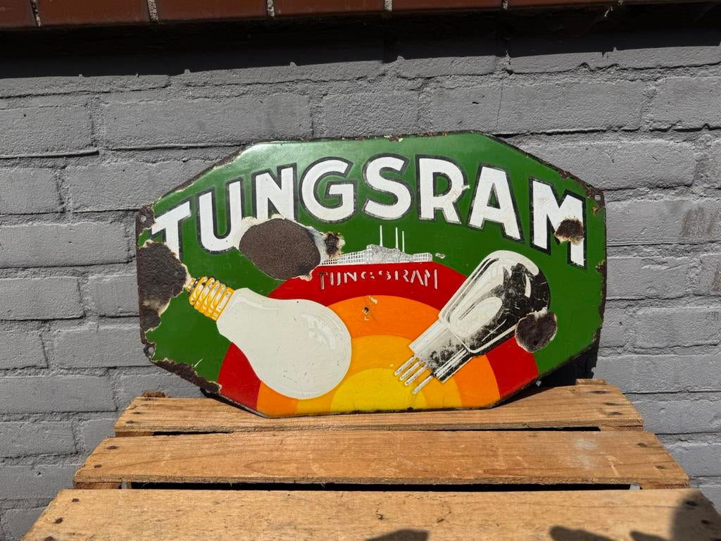 TUNGSRAM Lampen emaille bord, Antiek en Kunst, Ophalen of Verzenden