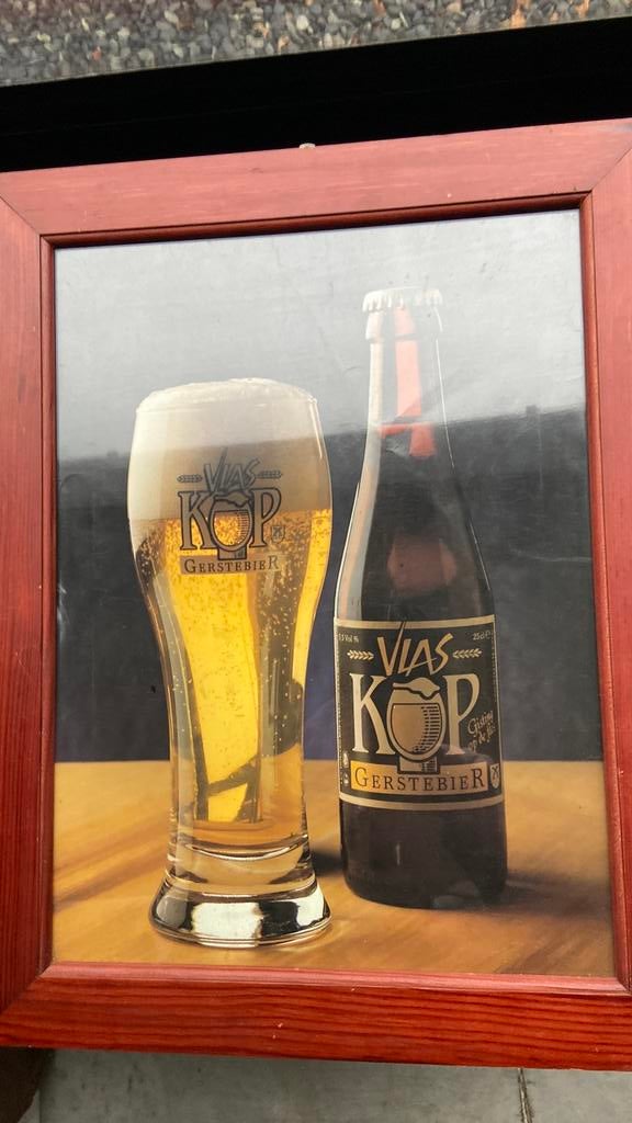 Poster Vlas Kop Gerstebier in kader, Ophalen of Verzenden, Gebruikt