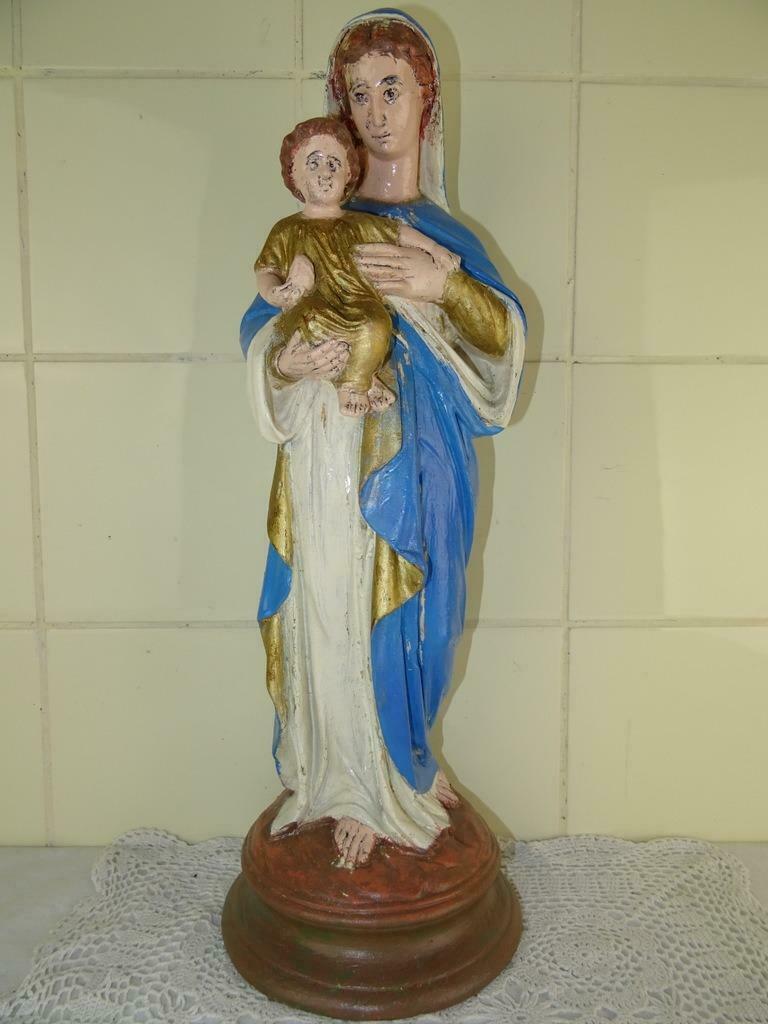 Antiek Mariabeeld groot Mariabeeld de Moeder Gods gips 43cm, Antiek en Kunst, Antiek | Religieuze voorwerpen, Ophalen of Verzenden