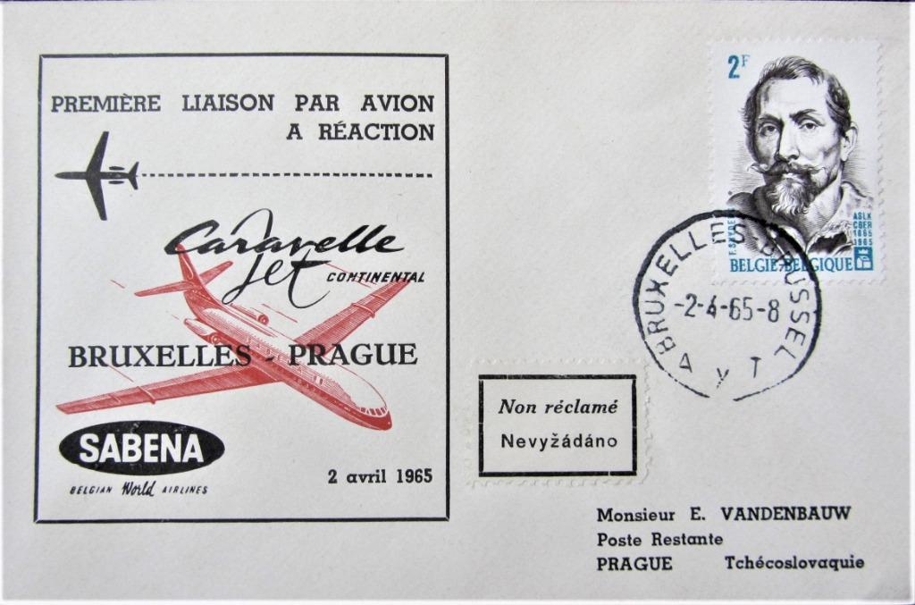 FDC SABENA- BRUSSEL- PRAAG 1965, Enlèvement ou Envoi, Affranchi, Avions