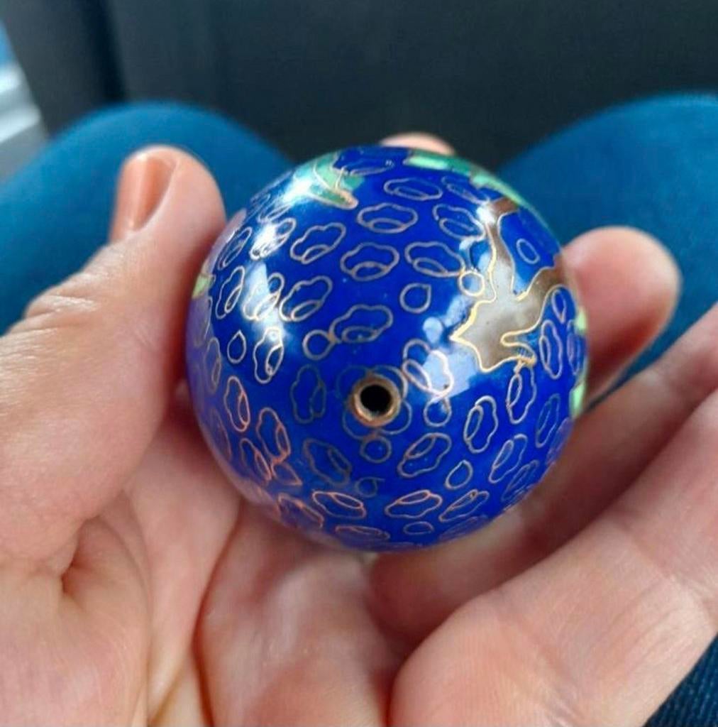 Vintage Cloisonne bloemmotief ei in blauwe kleur, Ophalen of Verzenden