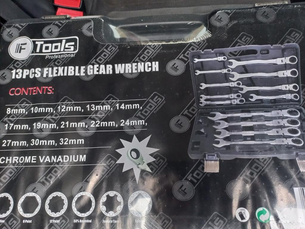 13 delige Chrome vanadium ring ratel sleutel set 8 tot 32mm