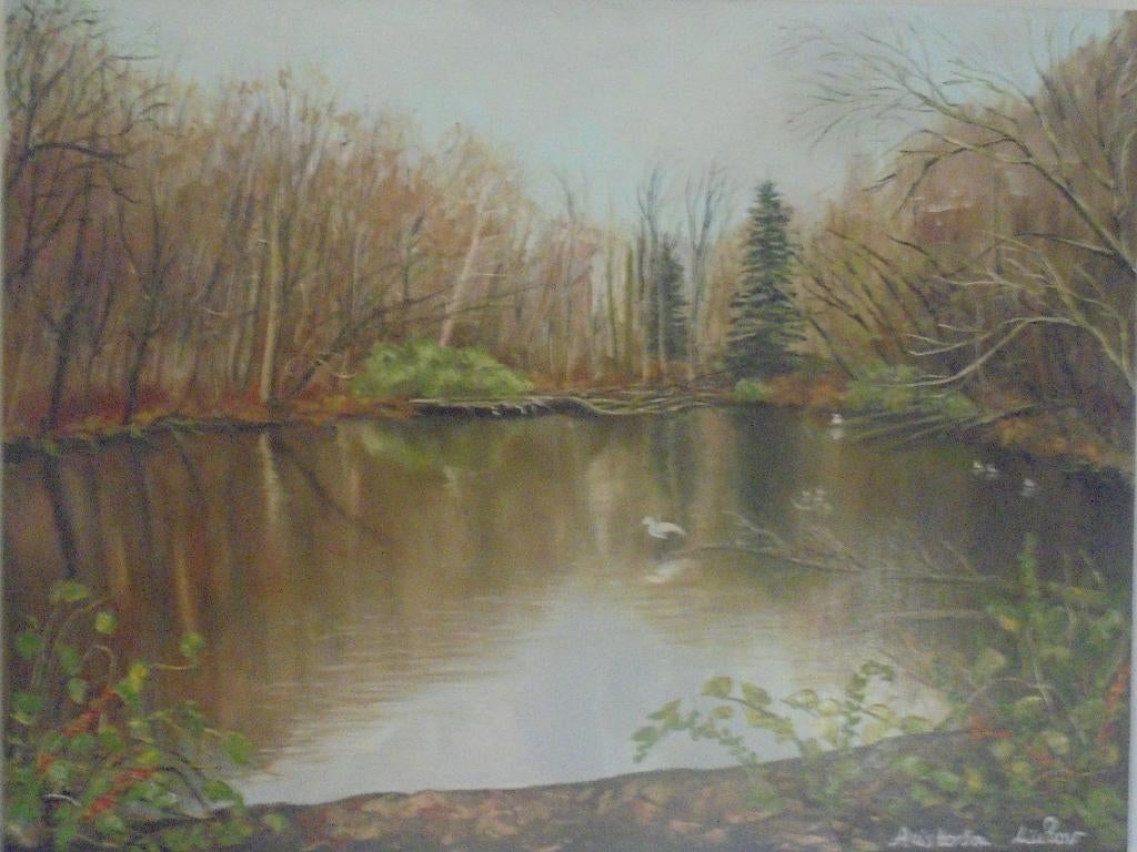 olieschilderij River Nature (60x80cm), Antiek en Kunst, Ophalen of Verzenden