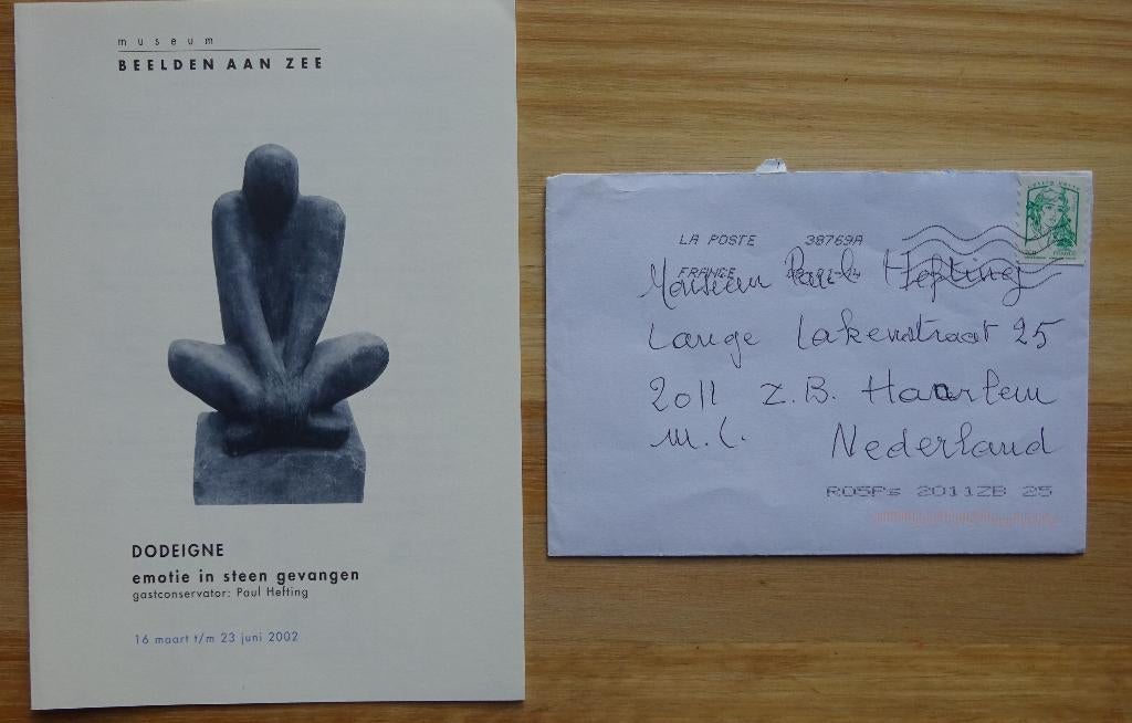 Eugène Dodeigne, folder en briefje, signed**, Boeken, Ophalen of Verzenden, Zo goed als nieuw, Beeldhouwkunst