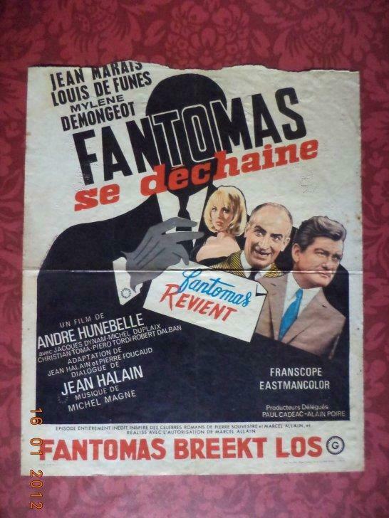 Affiche: Film: 'Fantomas se déchaîne', met Louis de FUNÈS., Collections, Enlèvement ou Envoi, Utilisé