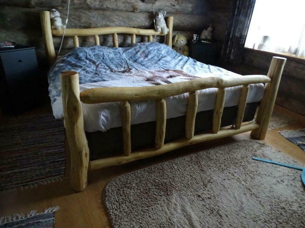 boomstam bed loungebank zitbank box spring bed ombouw, Ophalen of Verzenden, Nieuw, Hout