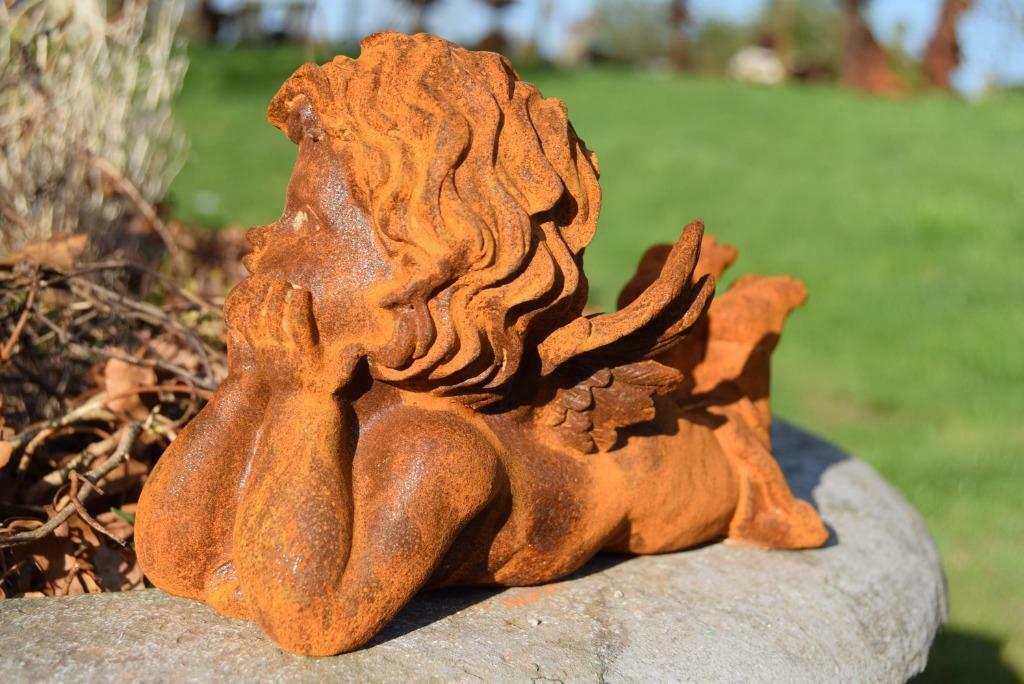 Ange,angelot pensif en fonte patinée, Enlèvement ou Envoi, Comme neuf, Métal, Ange