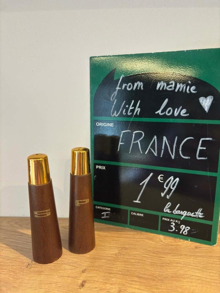 salière poivrier vintage sel poivre en bois années 60 - 70, Enlèvement ou Envoi, Utilisé, Bois