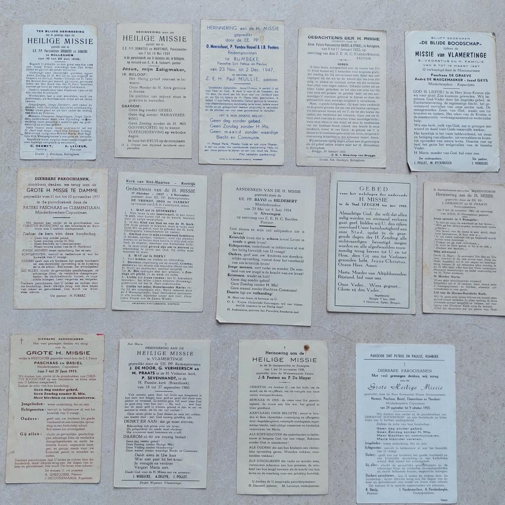 14  gedachtenissen: Prediking H.Missie  West-Vl., Verzamelen, Bidprentjes en Rouwkaarten, Ophalen of Verzenden