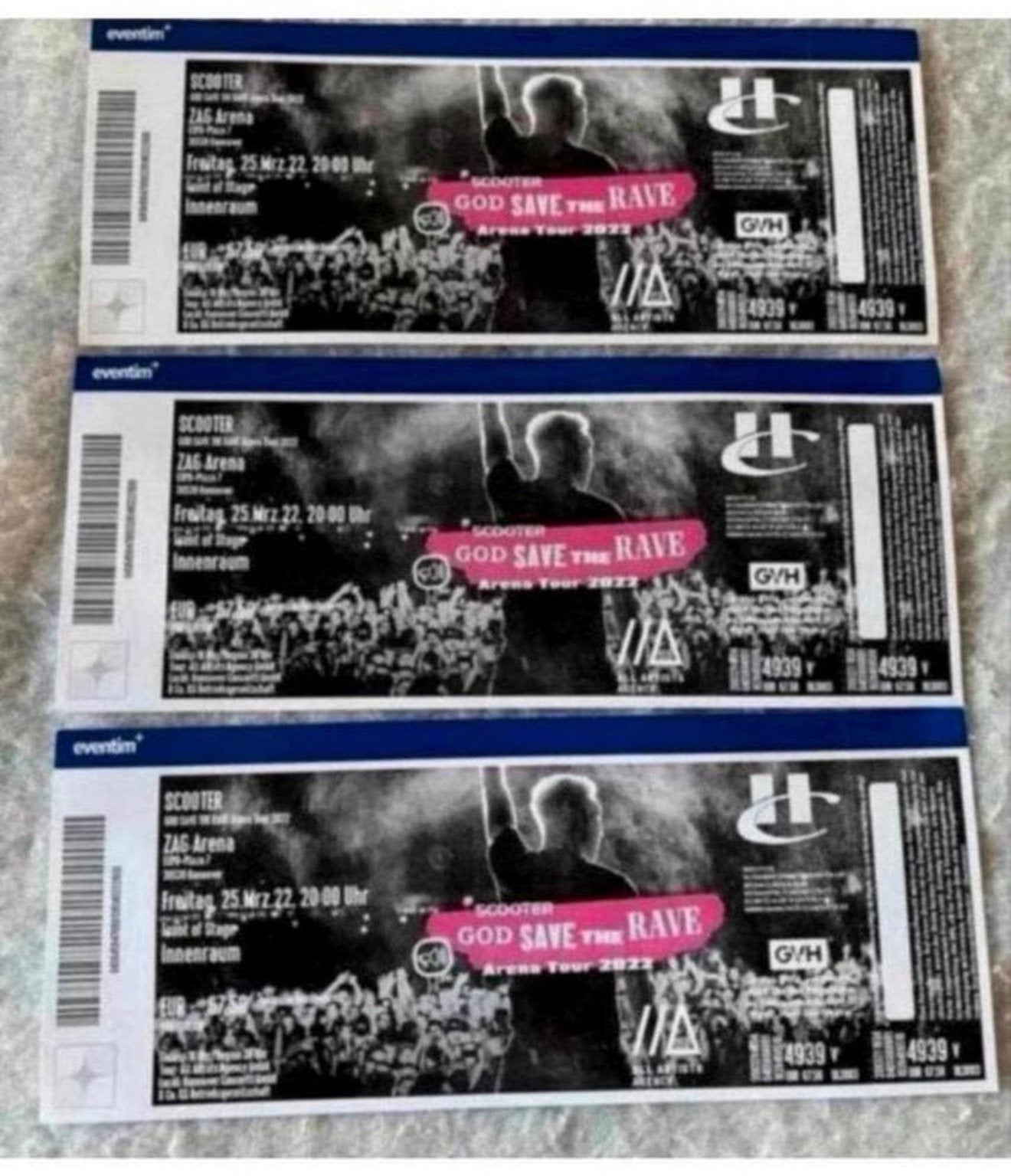 3 billets visite l'Arena God Save the Rave 2022 Scooter 3X, Enlèvement ou Envoi, Neuf, Autres types