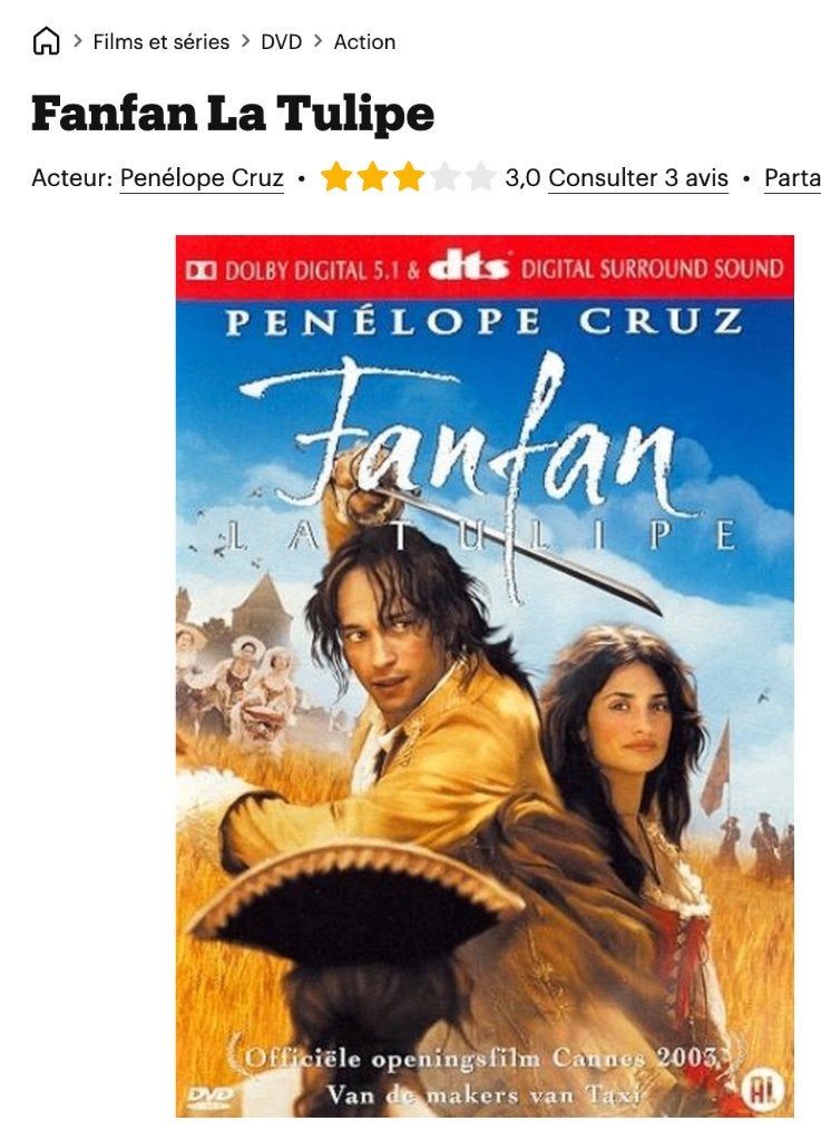 dvd Aventure Fanfan la tulipe (2003) Gérard Krawczyk, À partir de 6 ans, Enlèvement ou Envoi, Français, Néerlandais