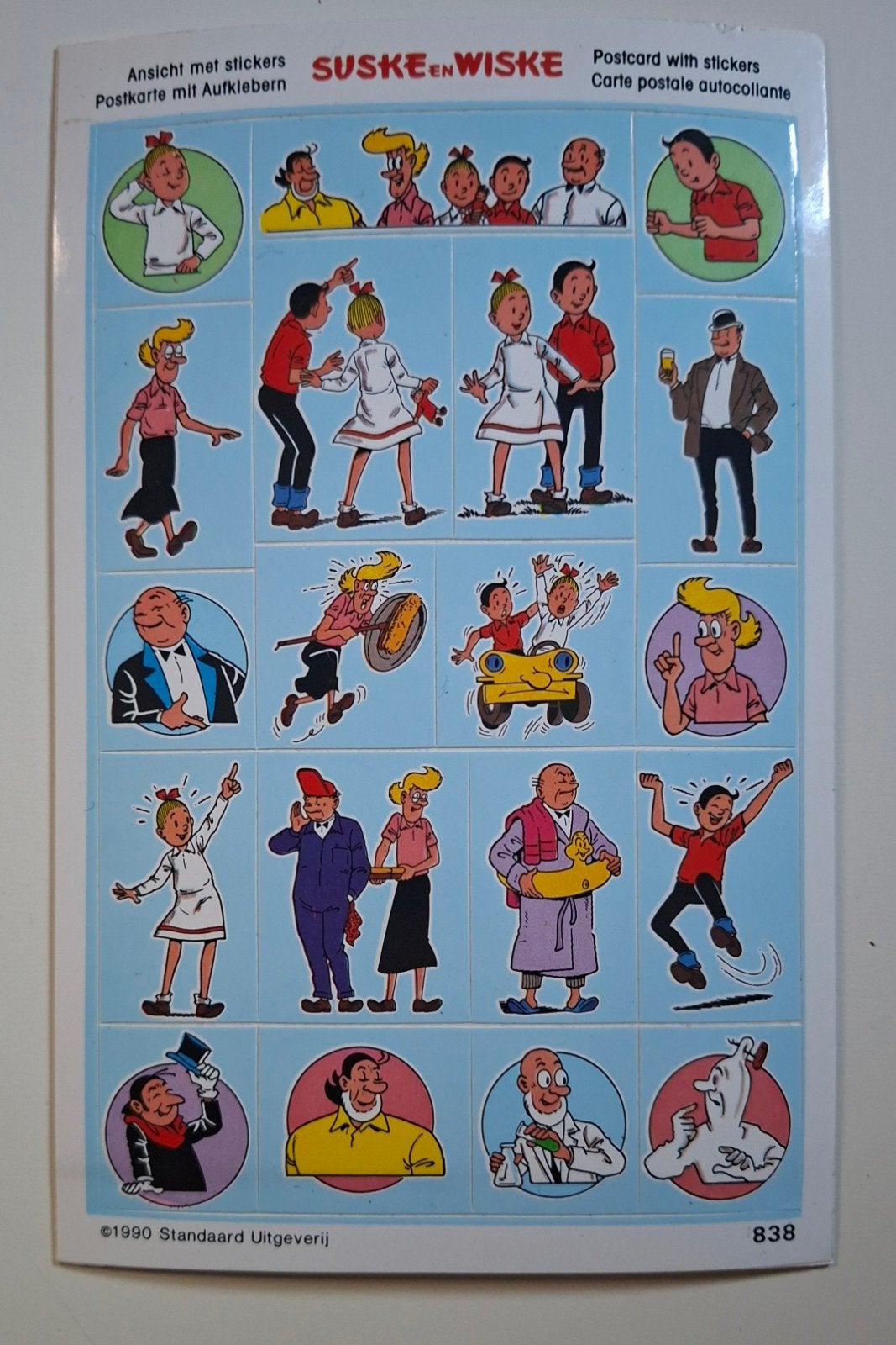 sticker postkaart Suske en Wiske Willy Vandersteen 1990, Verzamelen, Stripfiguren, Ophalen of Verzenden, Suske en Wiske, Nieuw