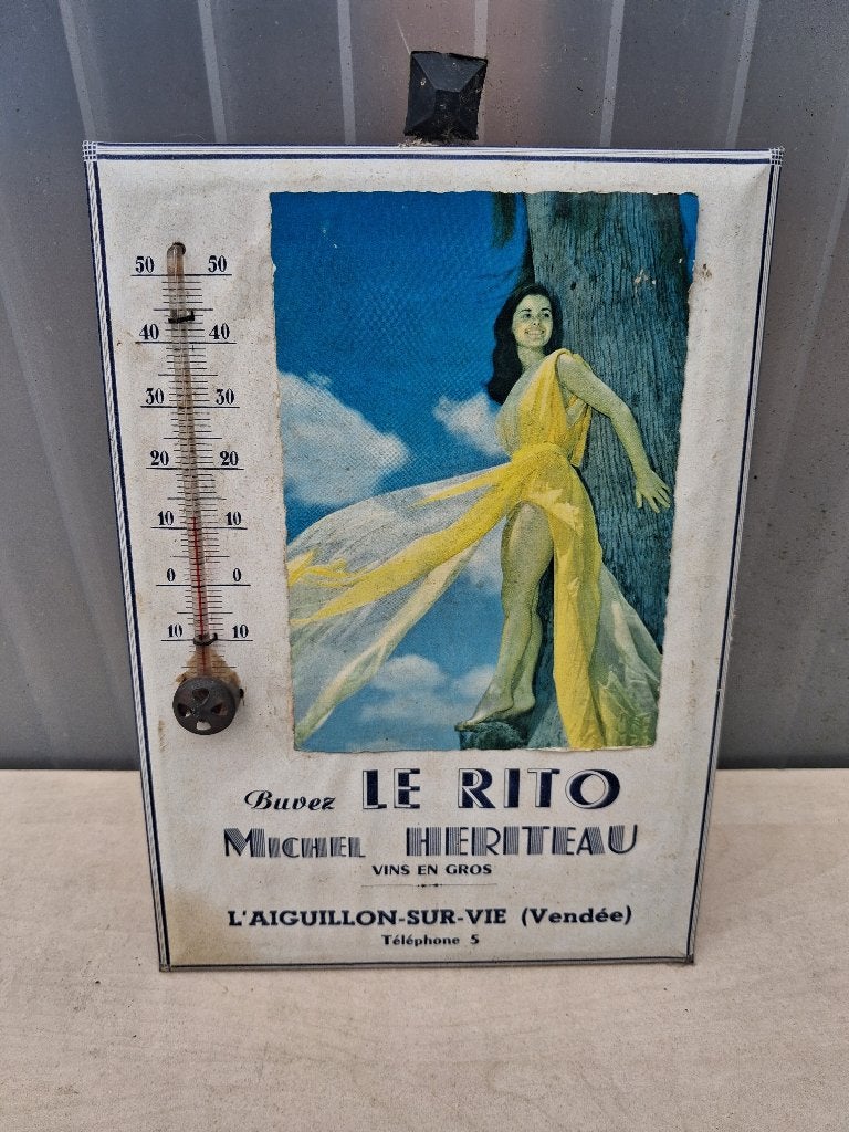 Panneau d'affichage/thermomètre BUVEZ LE RITO, Collections, Enlèvement ou Envoi, Utilisé, Panneau publicitaire