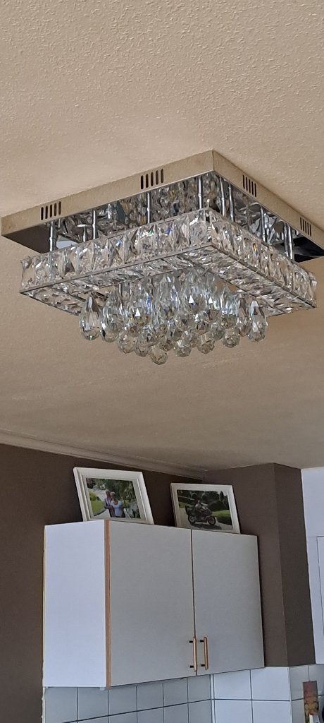 Kristallen plafondlamp, Huis en Inrichting, Lampen | Plafondlampen, Ophalen, Zo goed als nieuw, Glas, Plafondlamp
