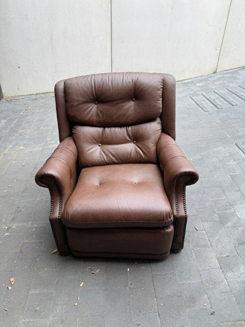 Relaxzetel bruin leder look, Ophalen, Gebruikt, 75 tot 100 cm, 75 tot 100 cm