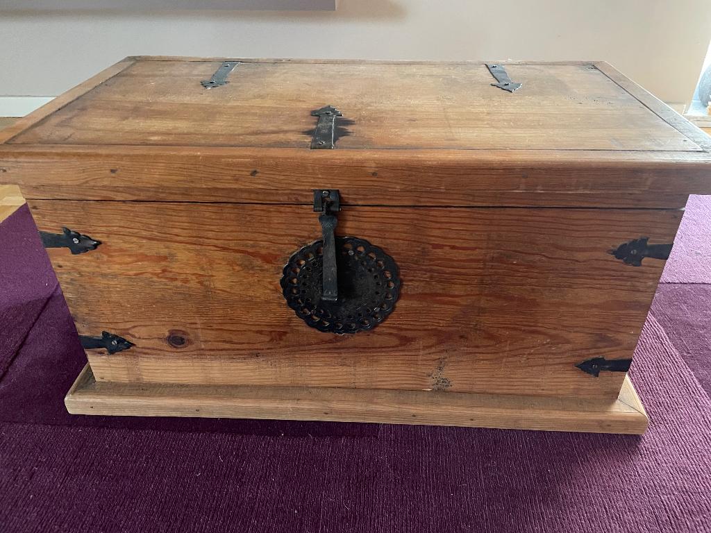 Antieke Houten xl koffer, 70 cm ou plus, Enlèvement, Clé, Utilisé