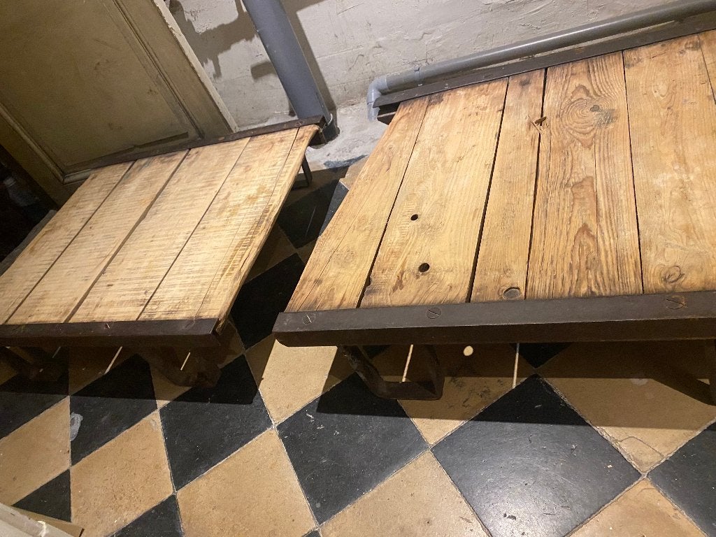 2 anciennes tables basses palettes bois et métal  industriel, Maison & Meubles, Tables | Tables de salon, Enlèvement, Métal