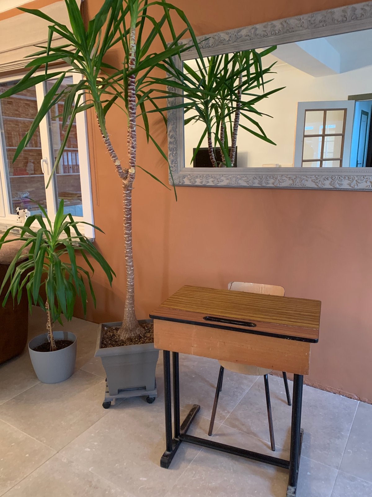 Houten schoolbank + stoel, Ophalen, Opbergruimte, Gebruikt, Hout