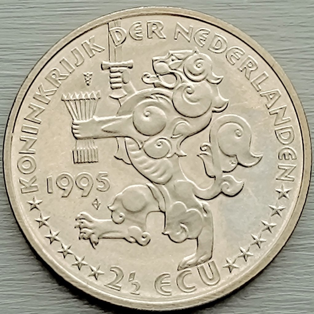 munt Nederland 2 1/2 ecu 1995 :50 jaar - Bevrijding, Ophalen of Verzenden, Koningin Wilhelmina