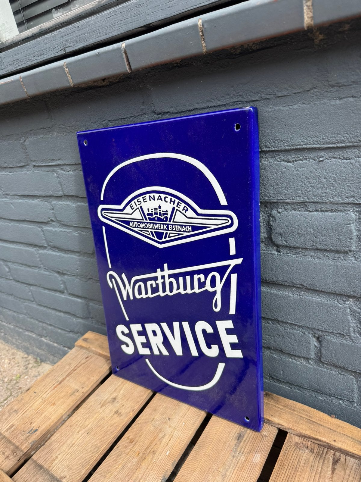 Wartburg Service oud emaille reclamebord, Ophalen of Verzenden, Gebruikt, Reclamebord