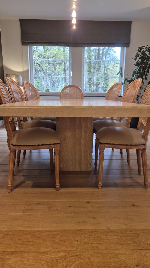 Travertin tafel  200x 100 met 8 bijhorende stoelen, Ophalen, Overige materialen, Gebruikt, 100 tot 150 cm