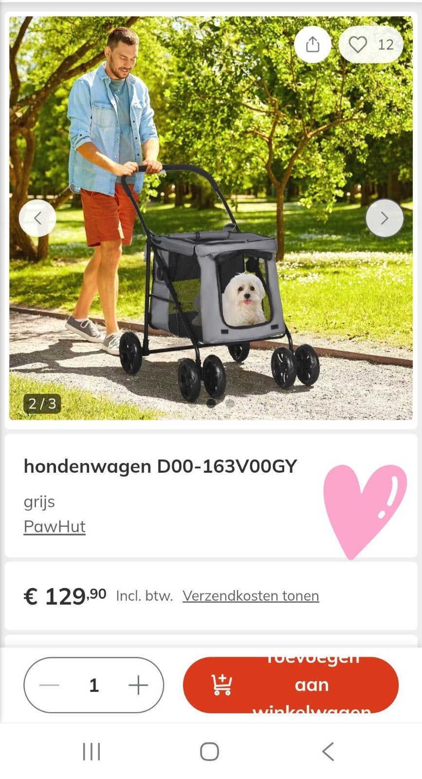Nieuw‼️Pawhut Buggy tot 20kg DOO-163VOOGY, Overige merken, Ophalen, Nieuw, Hondenbuggy