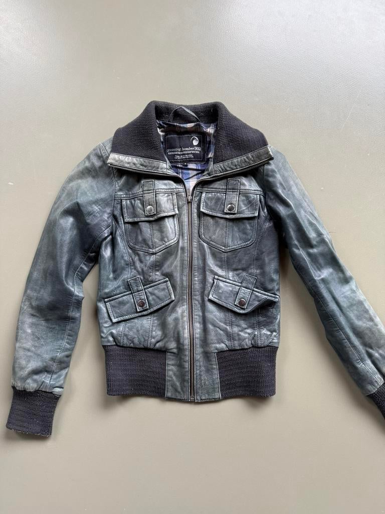 Goosecraft lederen biker bomber jacket S vintage blue, Goosecraft, Autres couleurs, Taille 36 (S), Porté