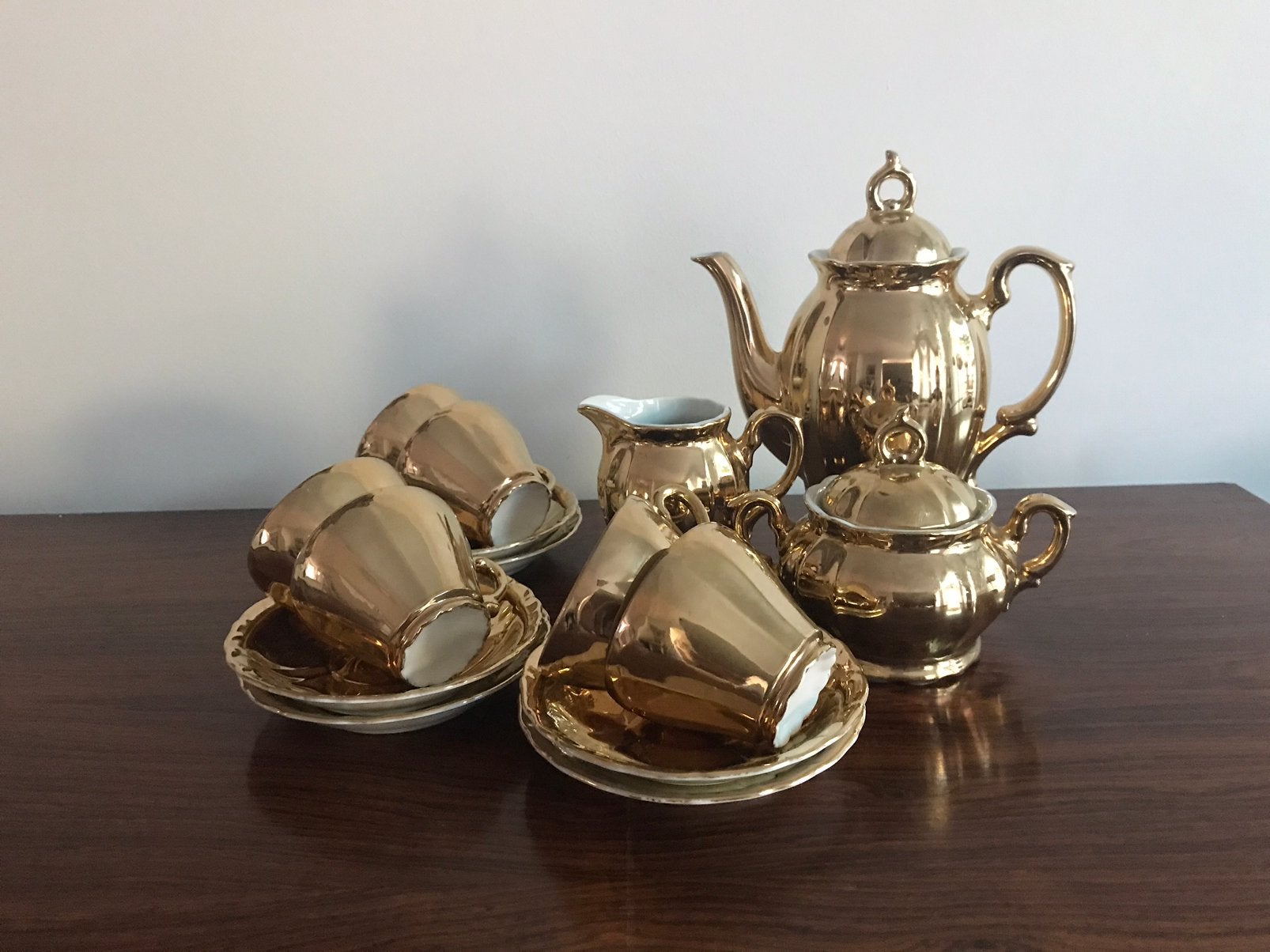 Mokka koffieservies koffie servies goud wit porselein, Ophalen of Verzenden