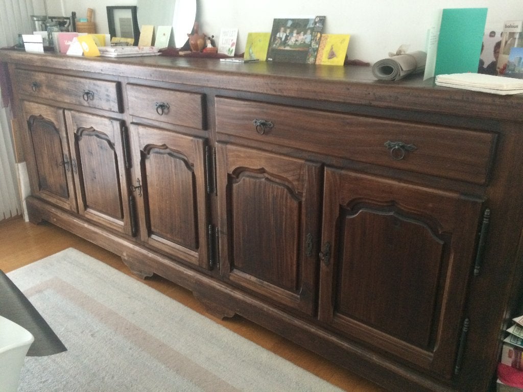dressoir volhout notelaar donker bruin, Huis en Inrichting, Ophalen, Gebruikt, Met lade(s), 200 cm of meer