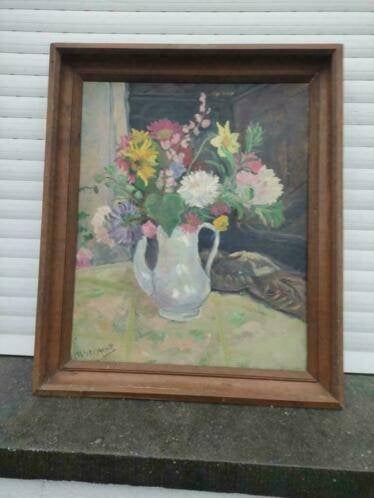 huile sur panneau fleurs signe, Antiquités & Art, Enlèvement ou Envoi, Fleurs, Panneau