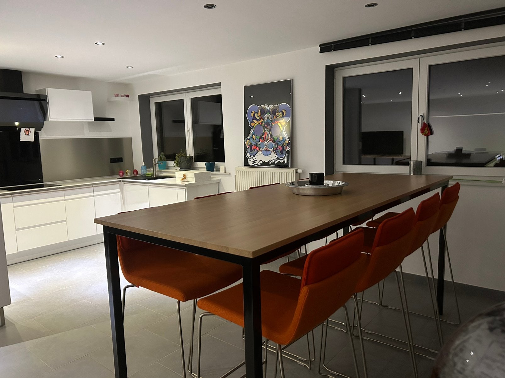 Table haute style bar / reunion + 8 tabourets marque gispen, Maison & Meubles, Enlèvement, Comme neuf