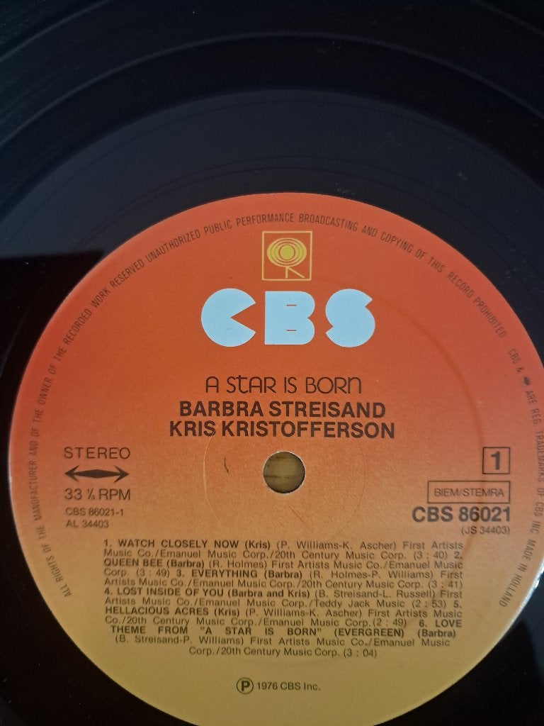 33T CBC A Star is born Barbara Streisand/Kristofferson 1976., Enlèvement, Utilisé, 12 pouces