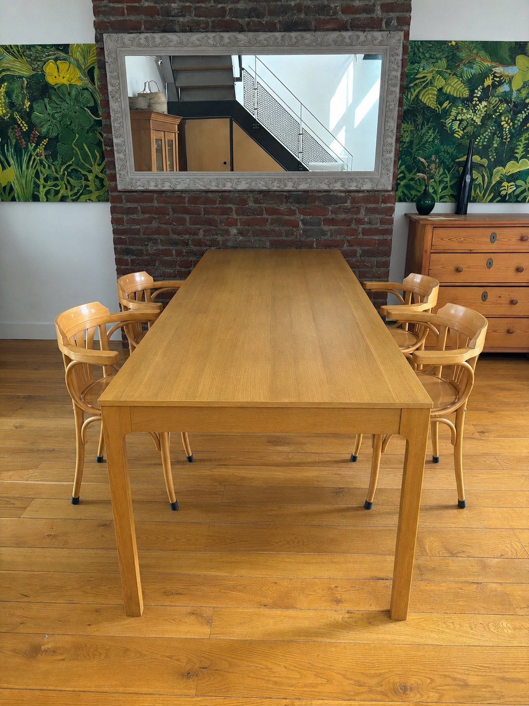 Uitschuifbare houten eettafel met 6 bijpassende stoelen, Huis en Inrichting, Ophalen, 100 tot 150 cm, Zo goed als nieuw, Vijf personen of meer