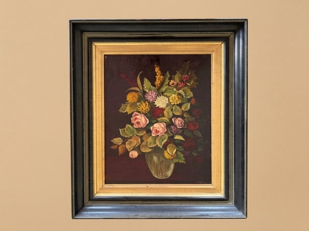 Tableau nature morte aux fleurs – Huile sur panneau, Antiquités & Art, Enlèvement, Classique, Fleurs, Panneau