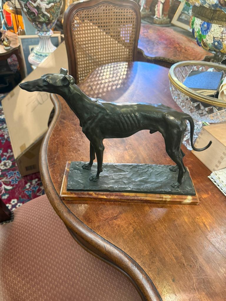 Bronze chien « lévrier » sur marbre signé Pierre-Jules Mêne, Antiquités & Art, Enlèvement, Bronze