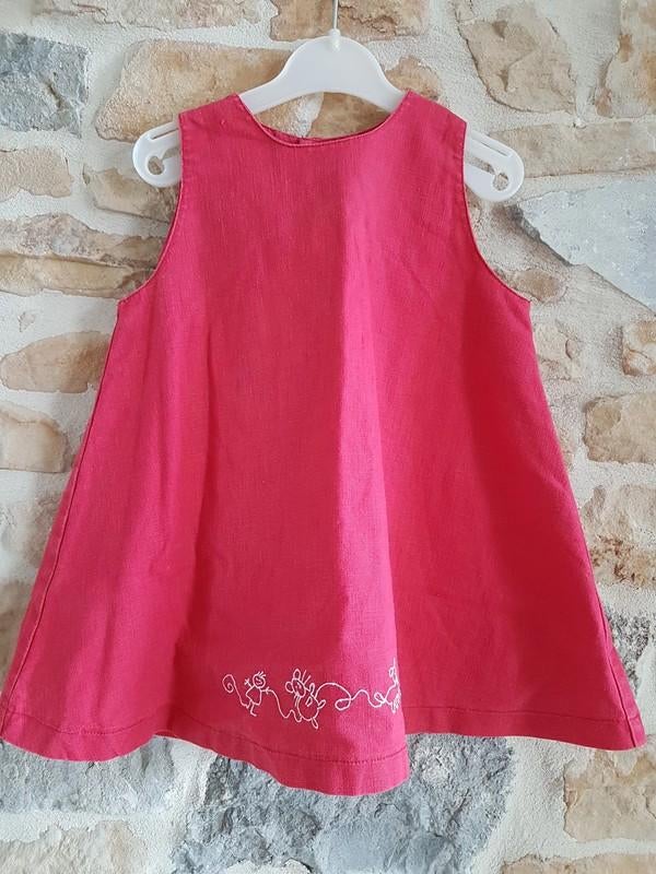 PETIT BATEAU - Robe lin/coton framboise - T18 mois/81cm, Gebruikt, Meisje, Jurkje of Rokje, Ophalen of Verzenden
