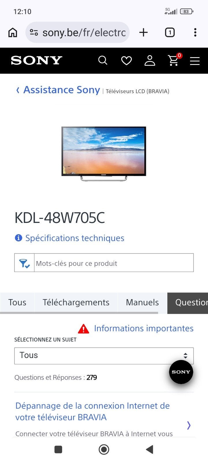 Sony Bravia 121 cm flatscreen, Audio, Tv en Foto, Ophalen, Gebruikt, LCD, Sony