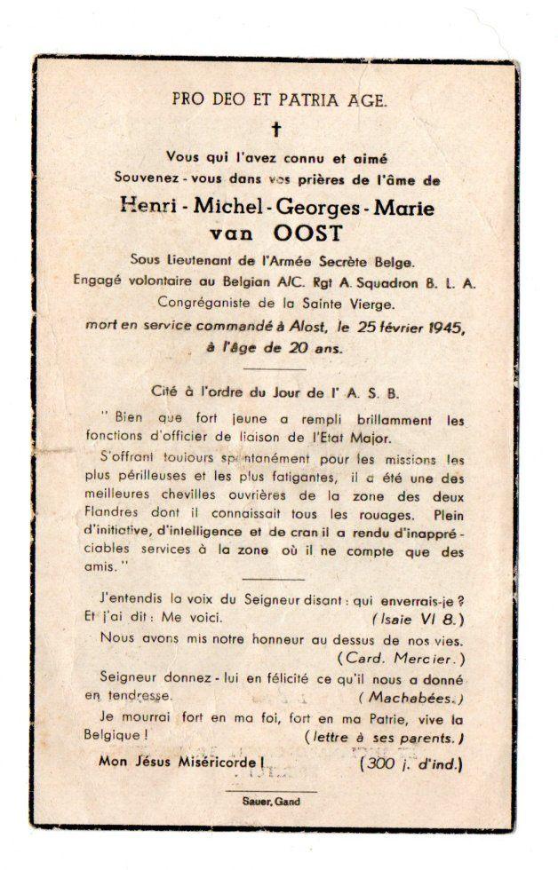 doodsprentje Brigade Piron + Aalst 1945, Collections, Objets militaires | Seconde Guerre mondiale, Enlèvement ou Envoi, Armée de terre