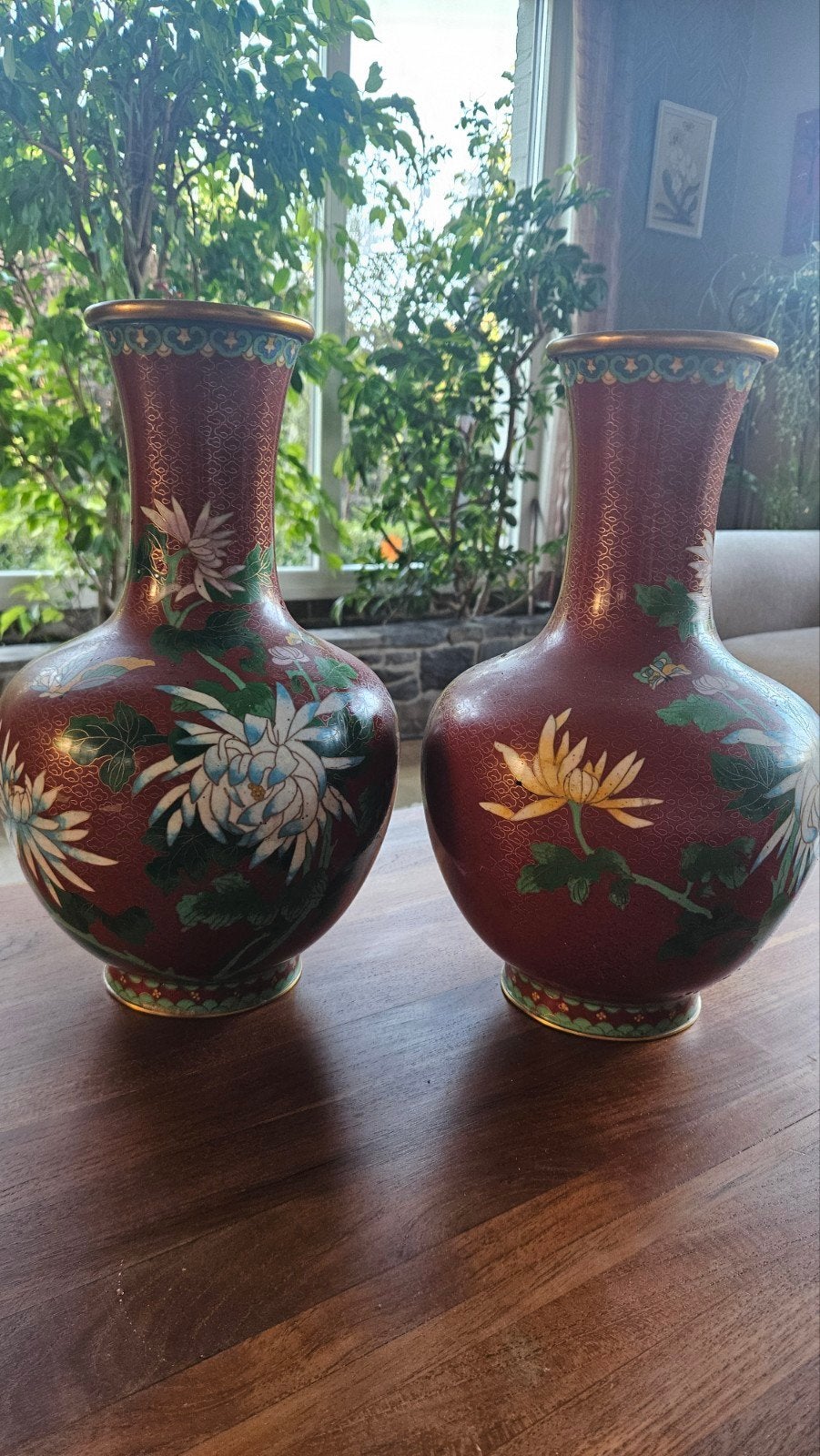 2 vintage chinese cloisonne vazen. 30 cm hoog, Ophalen of Verzenden