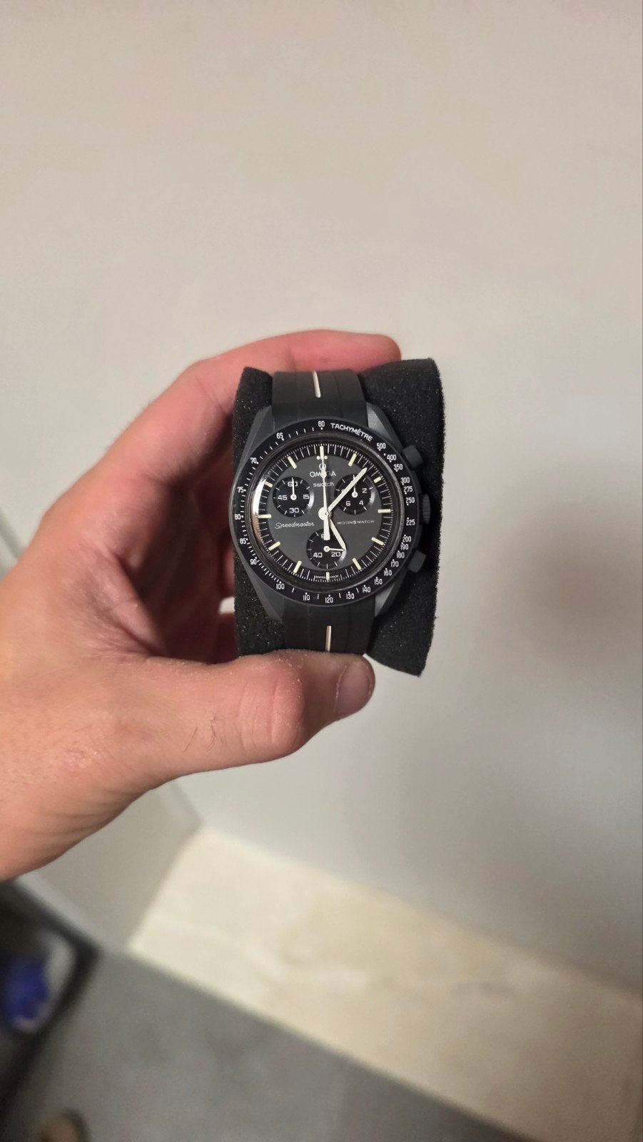 moonswatch mission to mercury, Handtassen en Accessoires, Horloges | Heren, Kunststof, Gebruikt, Polshorloge, Overige materialen