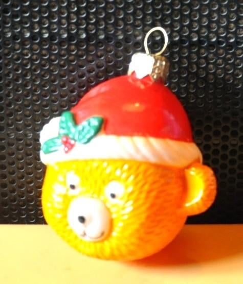 ancienne boule de noel vintage tête d'ourson plastique dure, Ophalen of Verzenden
