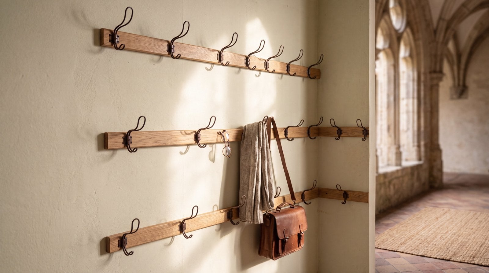 Porte-manteau mural industriel en bois vintage, Enlèvement ou Envoi, Portemanteau mural