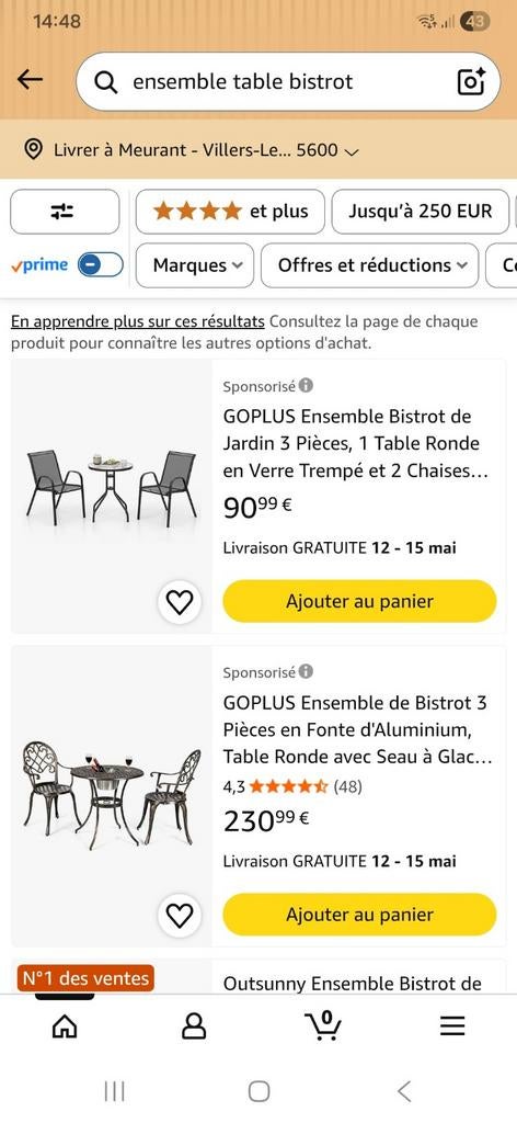 Ensemble pour balcon ou petite terrasse, Enlèvement
