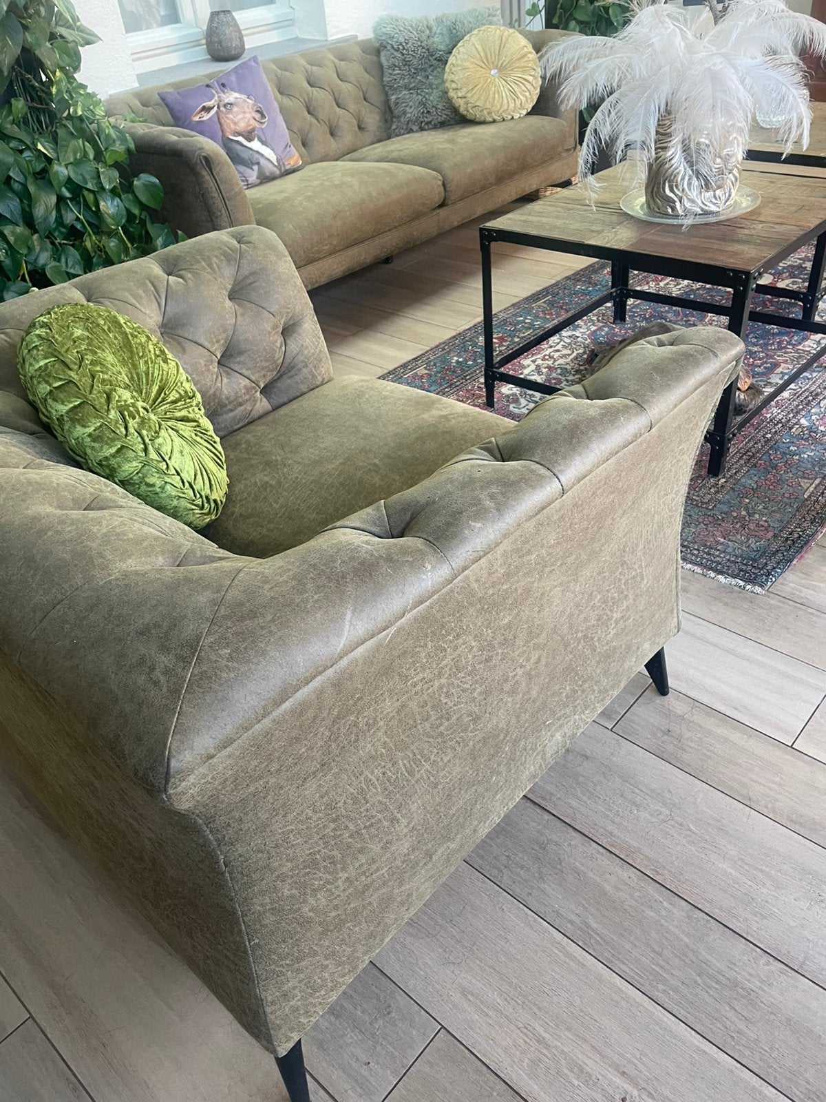 Stoffe groene bank type chesterfield, Ophalen, Zo goed als nieuw, Stof