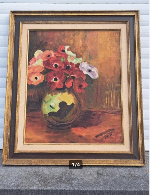 huile sur toile fleur signe vandervelden, Enlèvement ou Envoi, Toile