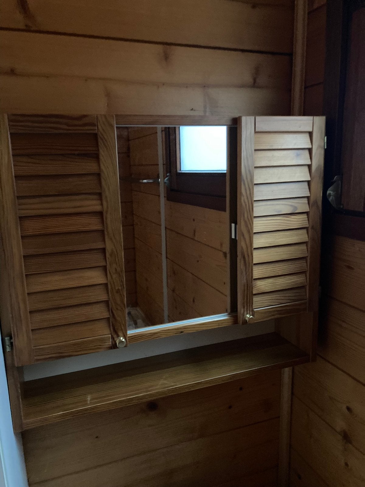 Apothekerskastje met spiegeldeur in naturel hout, Ophalen